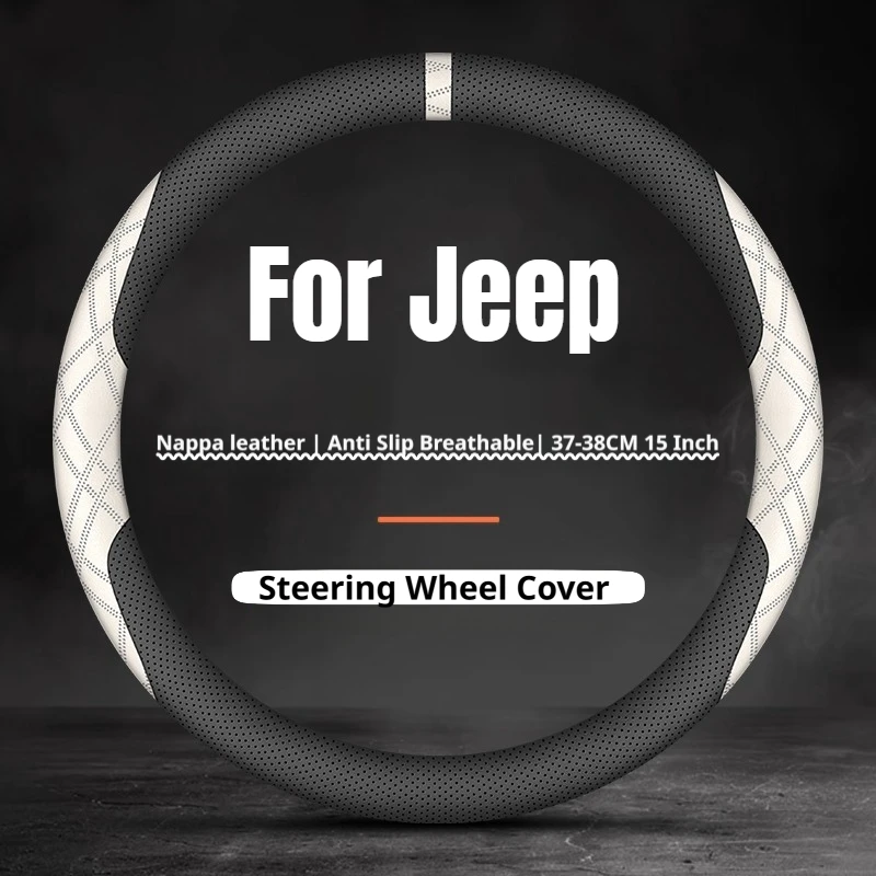 New Two‑Tone Color Car Steering Wheel Cover Leather Breathable 15 Inch For Jeep Wrangler Cherokee Compass Renegade Accessories
