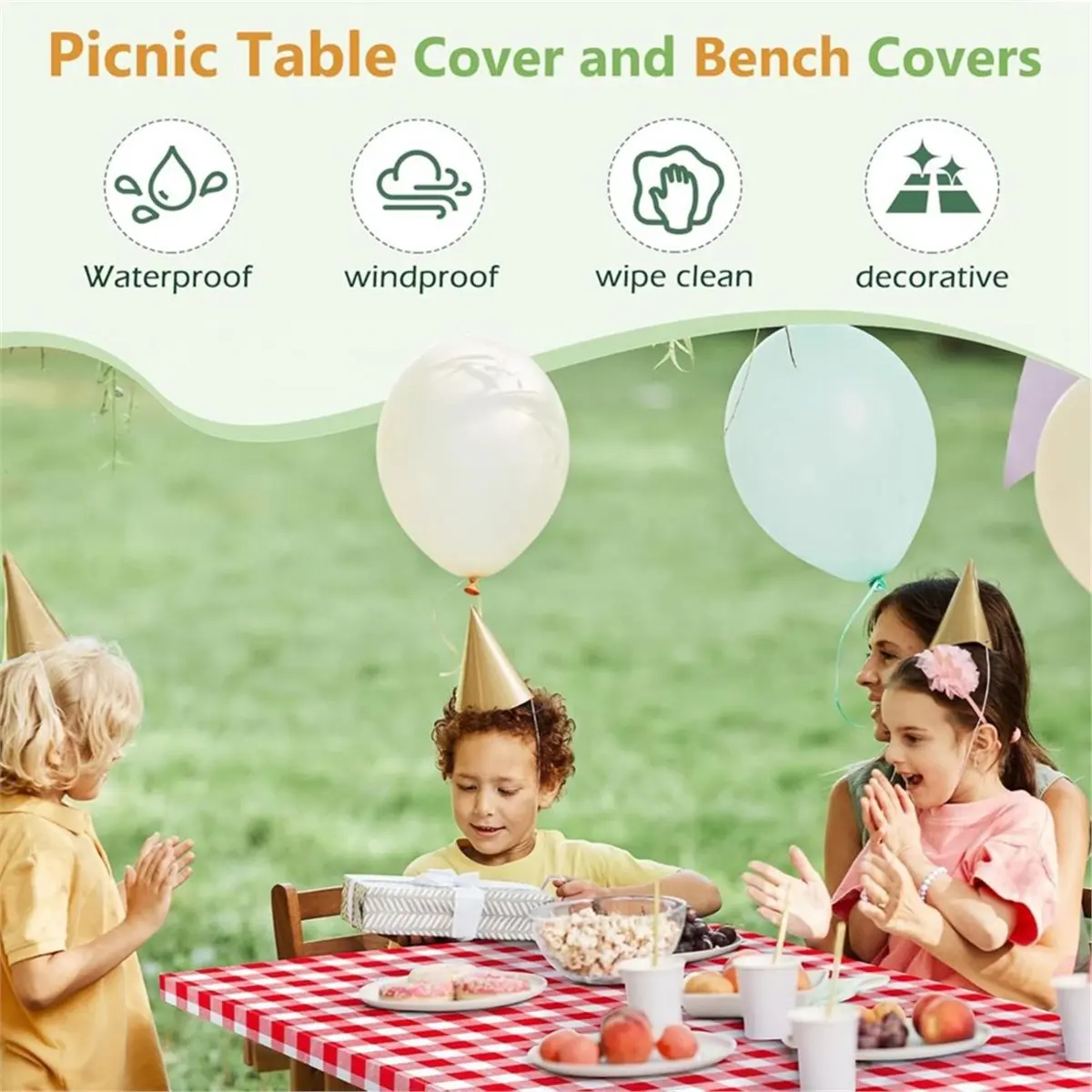 Picnic Table Cover with Bench Covers and Bag, Camping Table Camping Essentials Cover with Elastic Edges Red