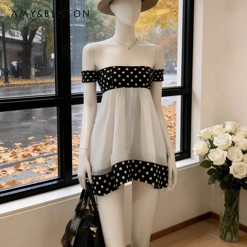 

French Sexy Design Polka Dot Women's Tube Top Dress Women's 2026 Summer New Hot Girl Sleeveless Temperament Short Dresses Ladies