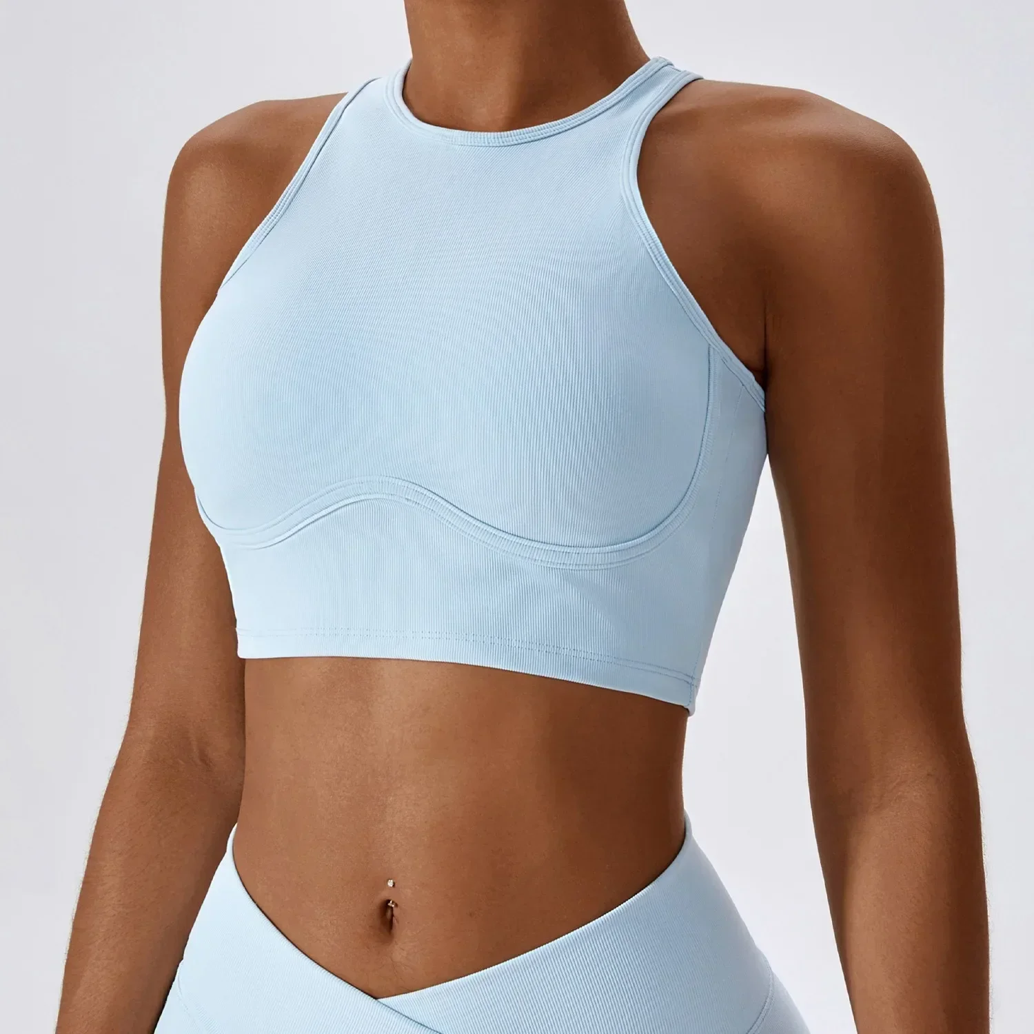 Al feminino roupas esportivas cortar volta yogo sutiã anti-choque com nervuras colheita tanque superior correndo fitness esportes treino colete mulher underwea