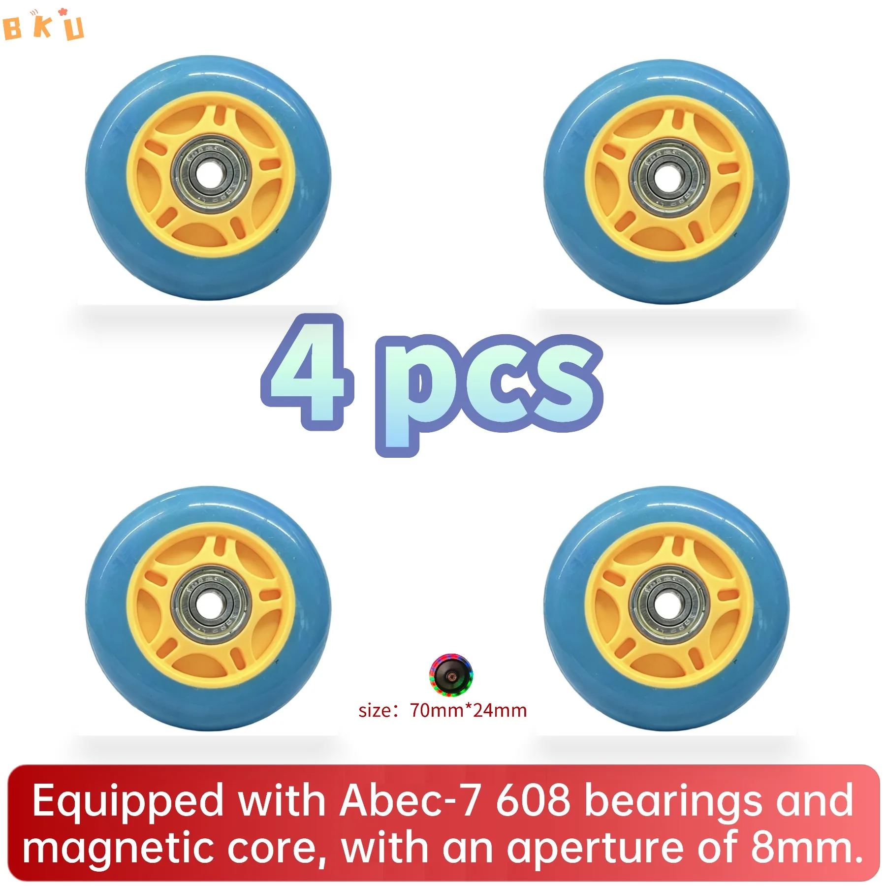 عجلات تزلج دوارة من البولي يوريثان مضيئة بإضاءة LED للأطفال، فلاش صف واحد، عجلات متوهجة للدراجات البخارية، دراجات الأطفال، 70 مم، 4 قطع