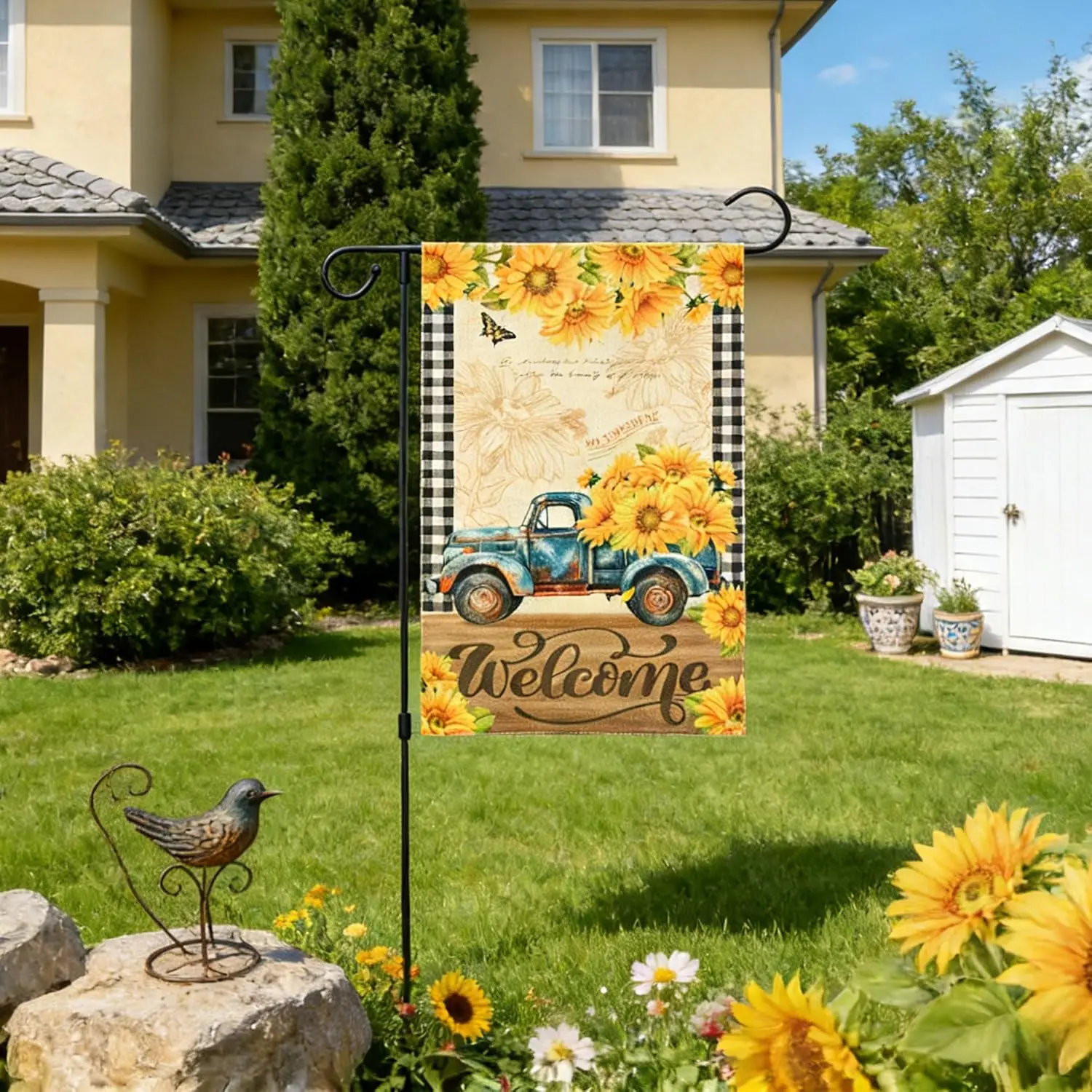 Feuille Spring Garden Flag 12x18 Inch,Double Sided Vintage Truck & Sunflower Spring Summer Garden Flag, Farmhouse Outdoo AAS