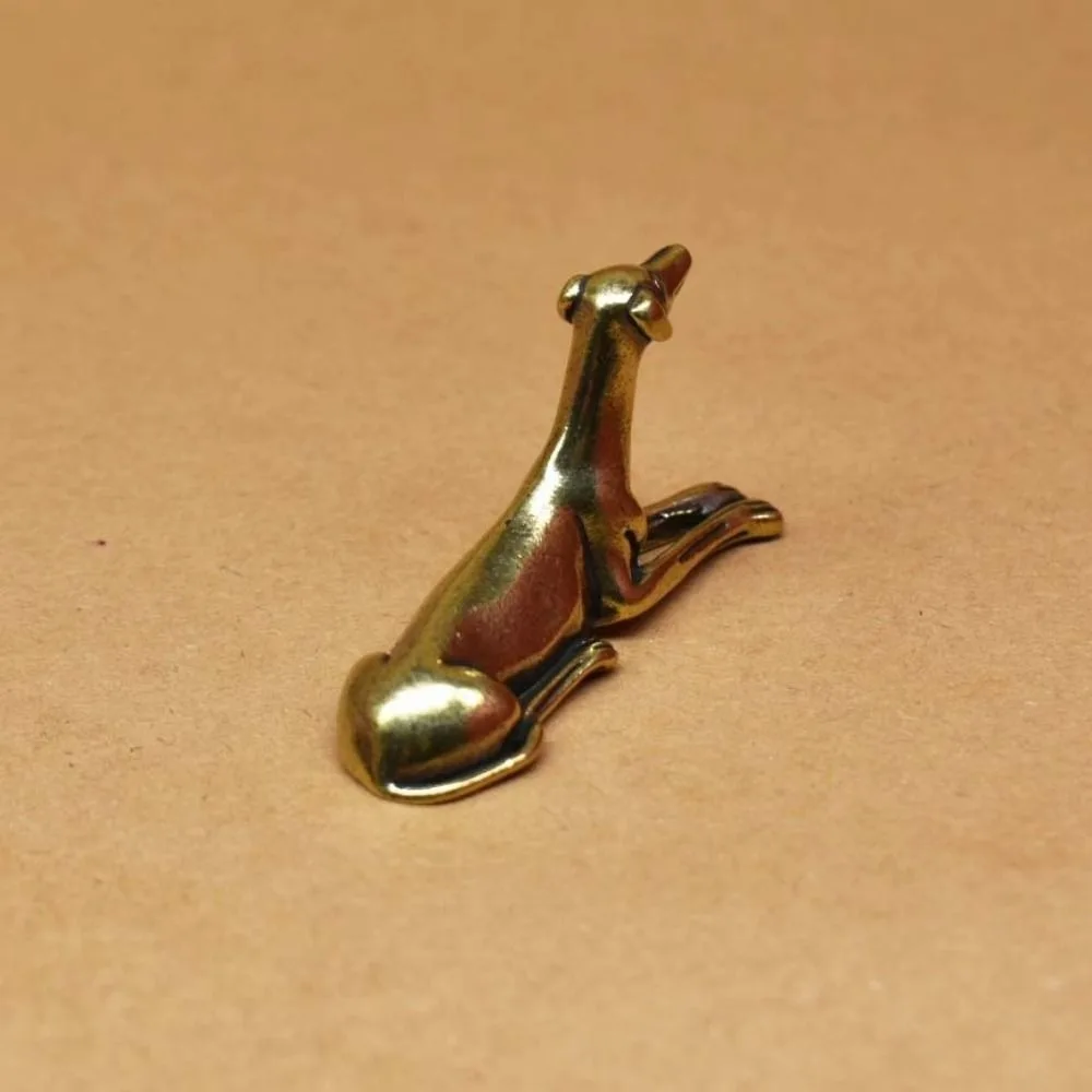 Hand-Carved Brass Greyhound Figurine Exquisite Elegant Zodiac Dog Tea Pet Vintage Antique Finish Miniature Dog Statue