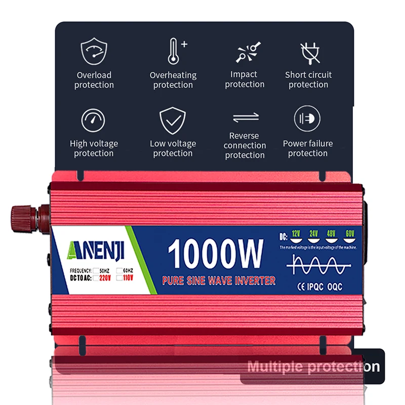  Car Inverter 1000W 1600W 2200W 3000W Pure Sine Wave DC 12V to AC 110V 60Hz Power Transformer Voltage Portable DC/AC Converter