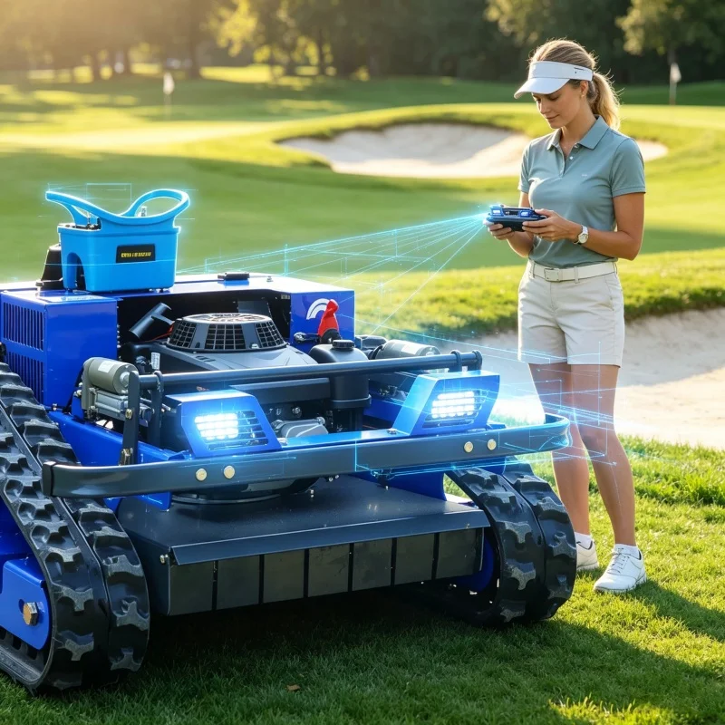 Customized Wear‑resistant‑blade remote control lawn mower, long‑time cut thick weeds, tracked all‑terrain, trim weeds for orchar