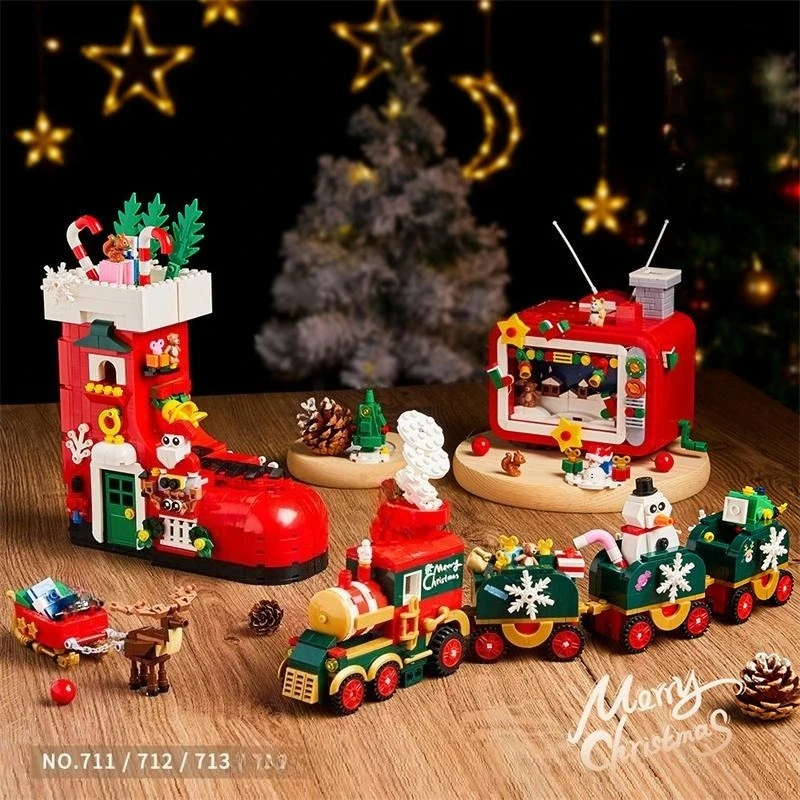 Produtos de natal papai noel boneca tijolos boneco de neve blocos de construção brinquedo castelo de madeira casa gengibre pão presentes de natal presente de ano novo