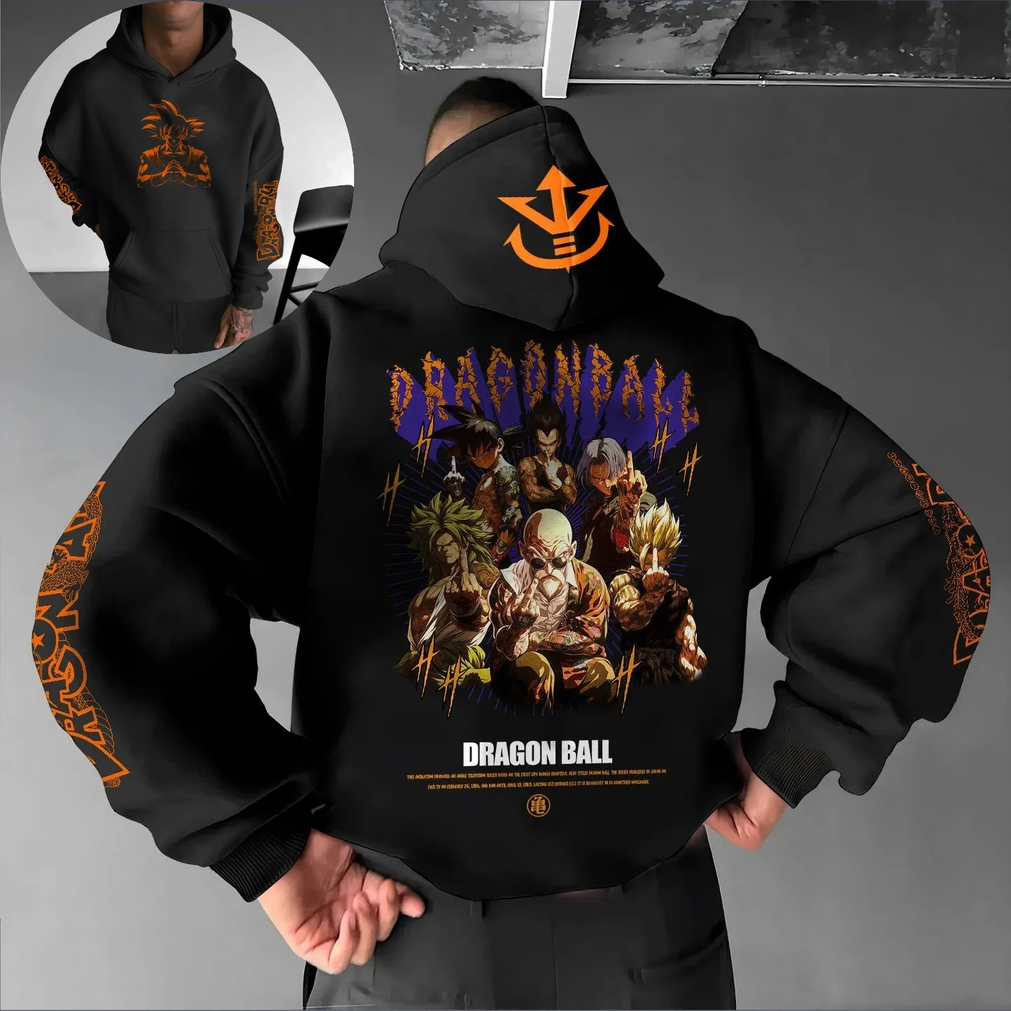 

Dragon Ball Z Slam Boys Hoodie Men Black Cotton Casual Long Sleeve Autumn Winter Streetwear Fashion Anime Graphic