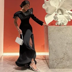 Mermaid Black Velvet and Organza Evening Dress Customized One Shoulder Long Sleeves Homecoming Dresses Formal Occasion Gowns