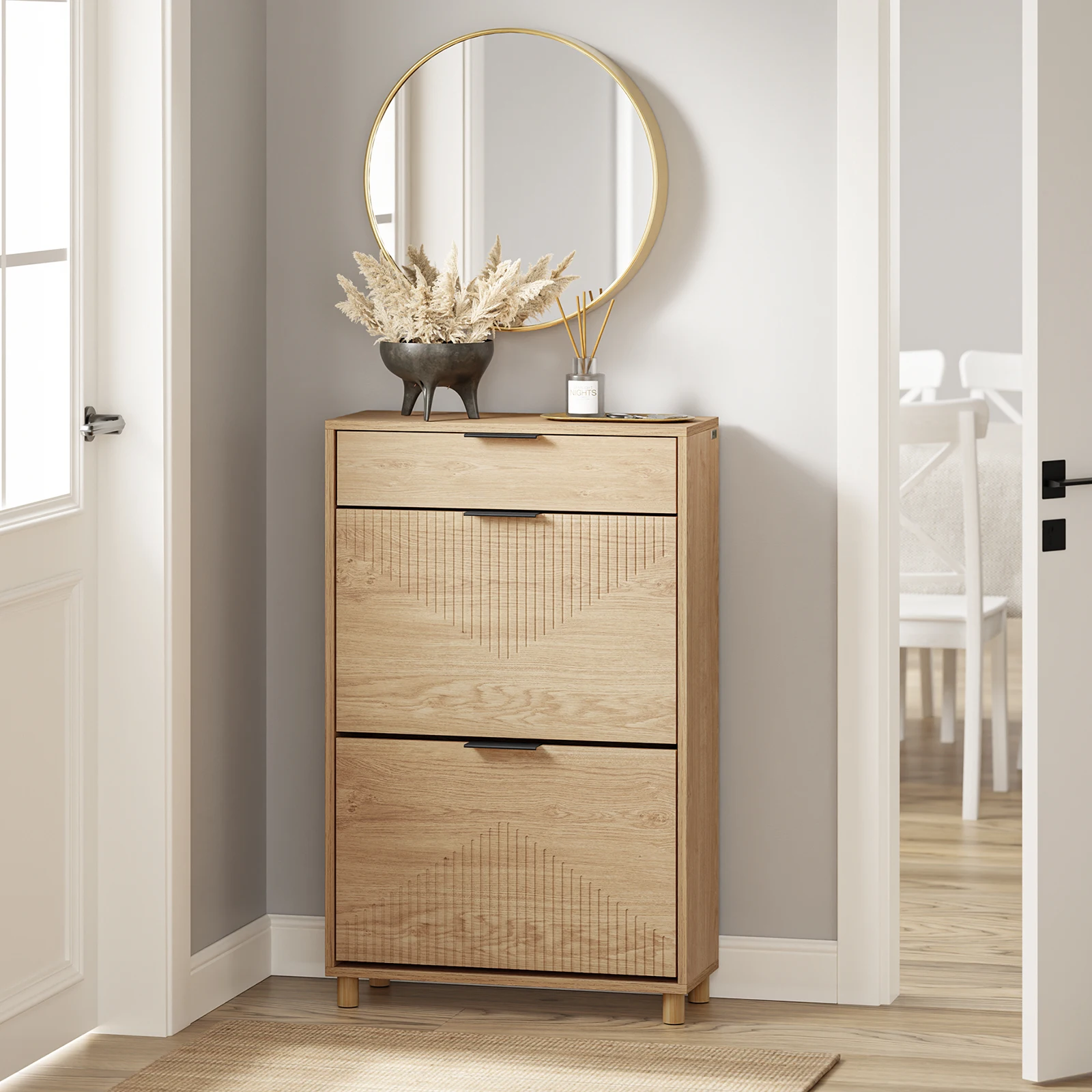 SoBuy FSR212-N schuhschrank schmal - schuhschrank Holz 24cm breit, große Kapazität für Schuhe bis Größe 47, nordisches Design, ideal für Flur, Eingangsbereich, Familie, Farbe Holz, Maße 60x24x95cm