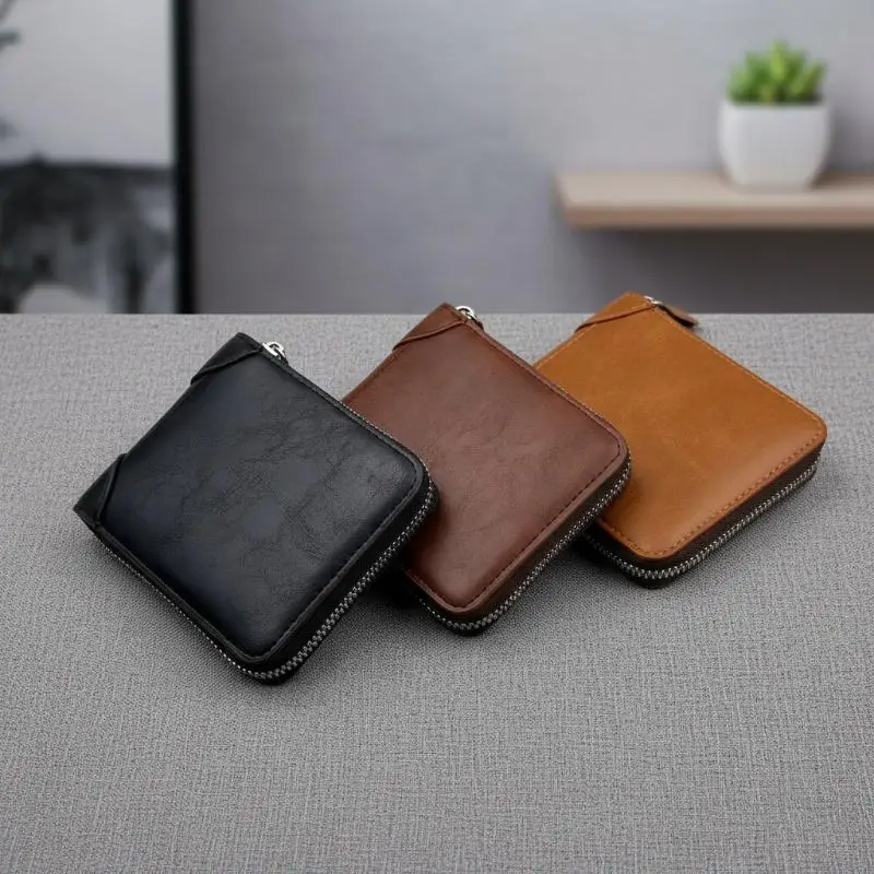 1PC Men Wallets Leather Zipper Purse Man Slim Card Horders Quality Male Short Multi-card Wallet Coin Pocket Purse