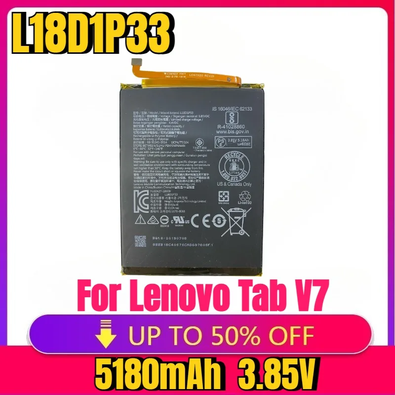 

New High quality replaceable Battery 5180mAh L18D1P33 High Quality Battery For Lenovo Tab V7 PB-6505M Tablet Batteries