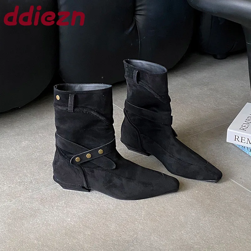 

Модные женские ботильоны в стиле вестерн с острым носком, обувь на низком каблуке, обувь без шнуровки, женские короткие современные ботинки, туфли-лодочки, обувь 2025