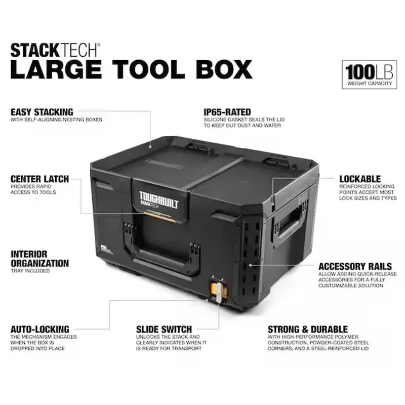 TOUGHBUILT Stacked toolbox, StackTech ™ Large combination tool storage box, tool accessory storage and organization TB-B1-B-50