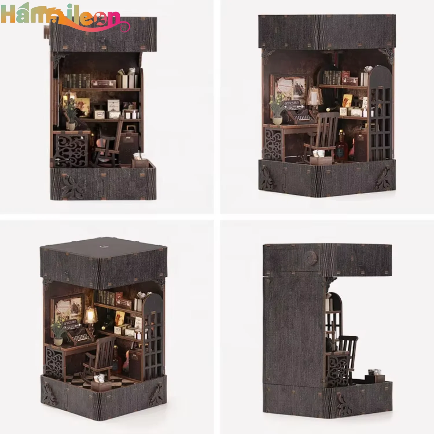 Hamaileon DIY Dollhouse Book Nook House Miniature Wooden Puzzle 3D Book Nook for Assemble Handmade Toys For Adults/Teenagers