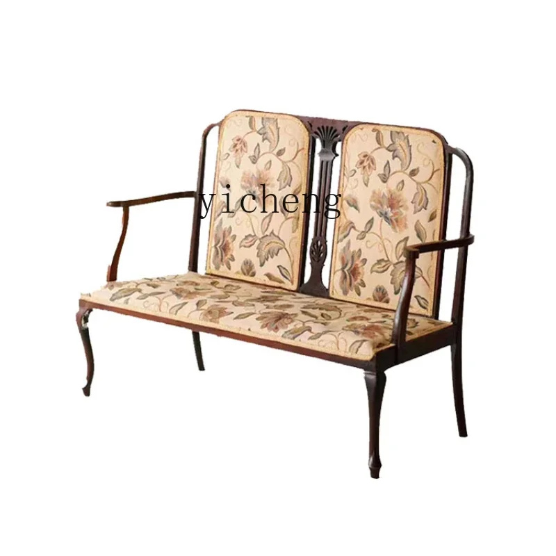 

Solid Wood Sofa Living Room French Retro Nanyang Silent Style Double Three-Person