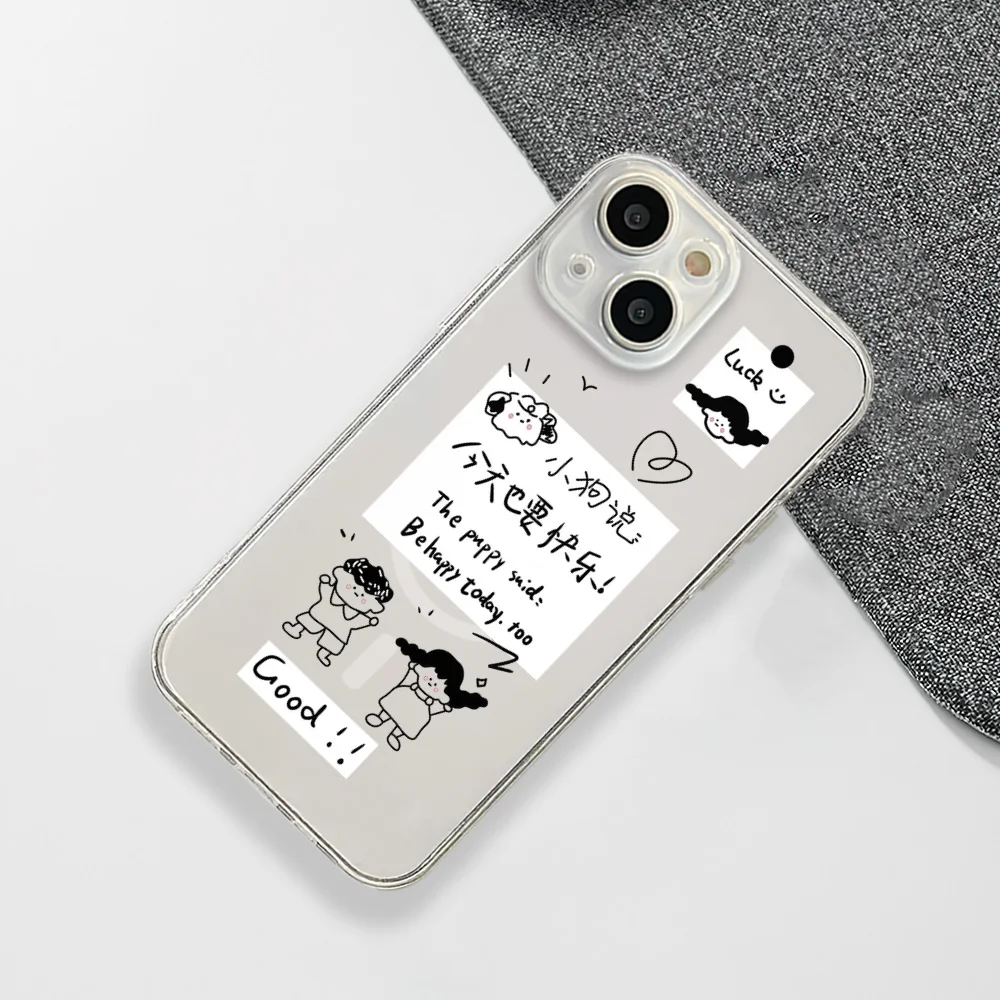 Simple stroke characters happy Phone Case For IPhone 15 14 13 12 11 Transparent Magnetic Suction Cover