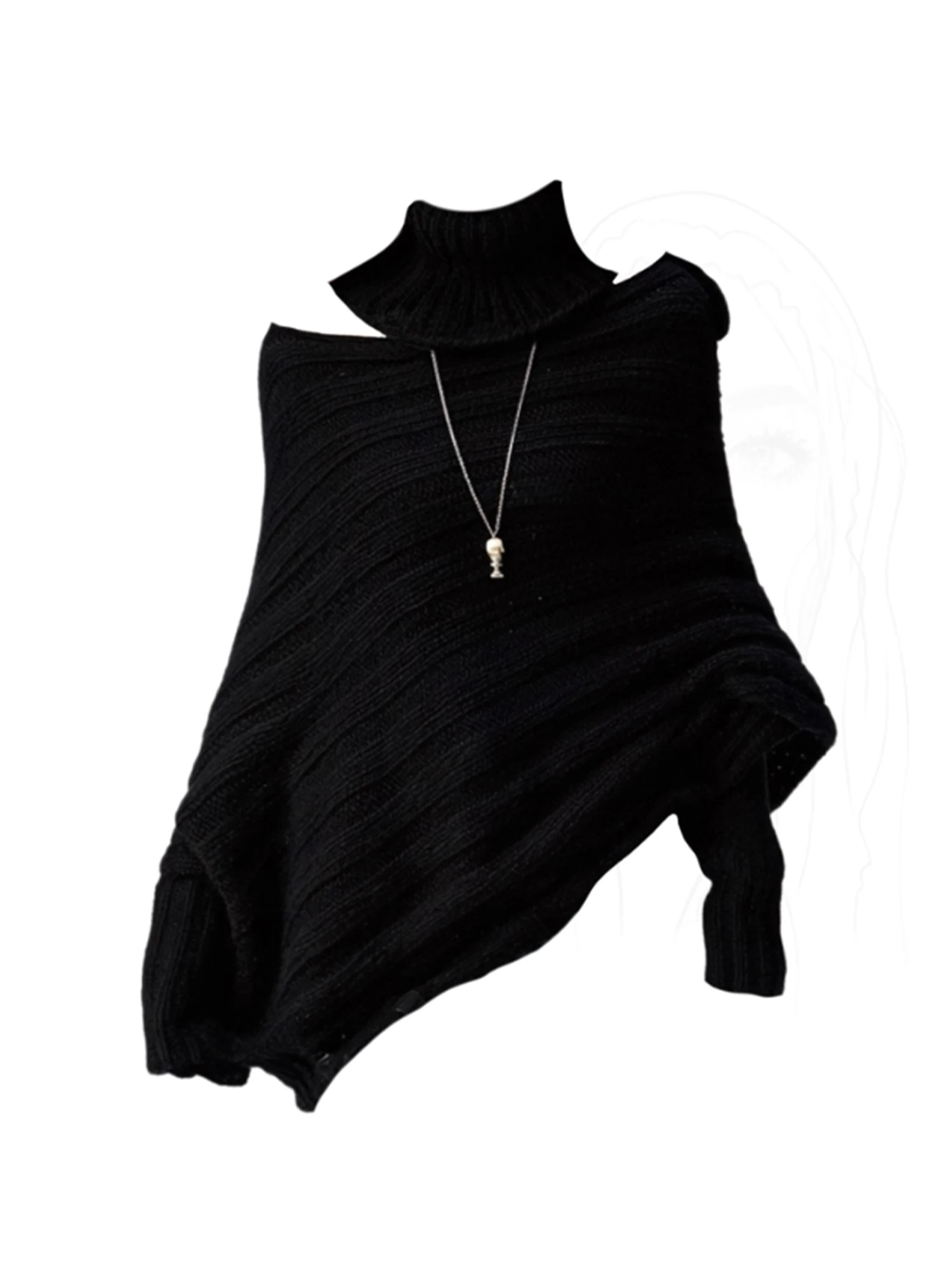 

Женский черный готический пуловер, свитер Y2k, винтажный элегантный джемпер 2000-х годов, вязаный роскошный свитер с длинными рукавами и открытыми плечами, осень-зима