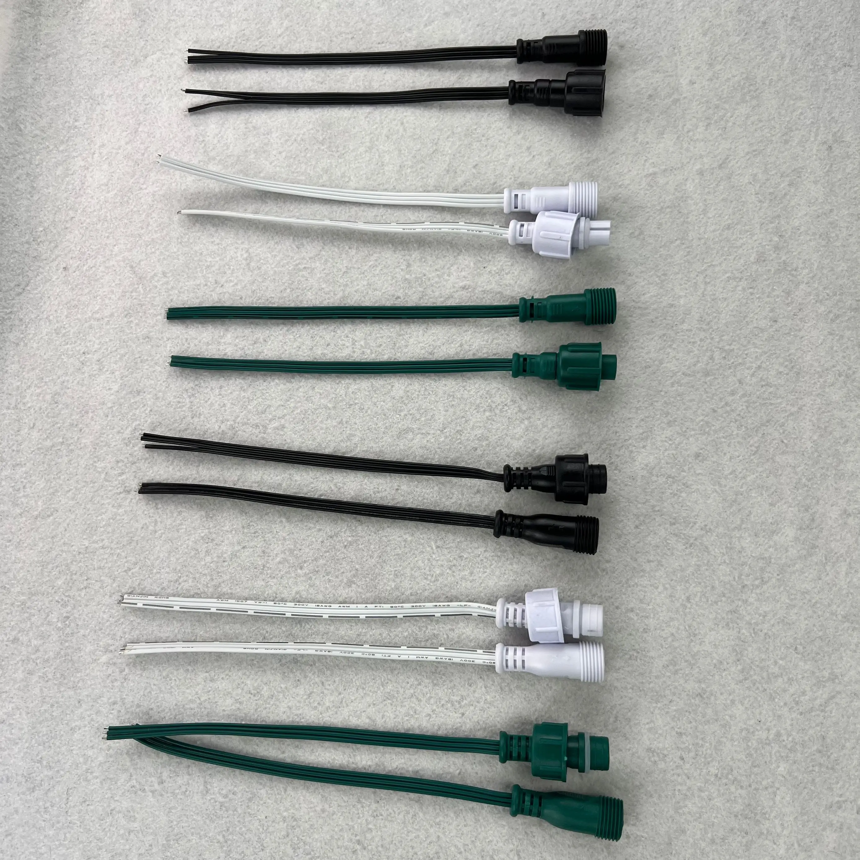 2/3/4 Core 18AWG Flat Wire Waterproof Pigtails Male Female 13.5mm RayWu/xConnect Style White/Green/Black 20cm/50cm Long Each