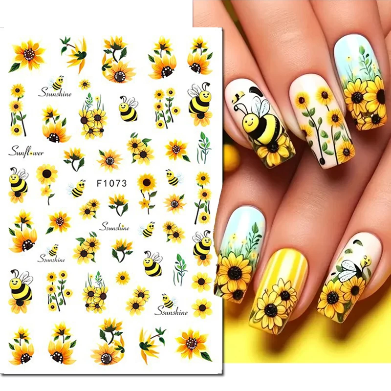 

Nail Art 3d Adhesive Sliders Stickers Cute Bees Yellow Daisy Sunflowers Decals Nail Accessories Decoration Salon Beauty