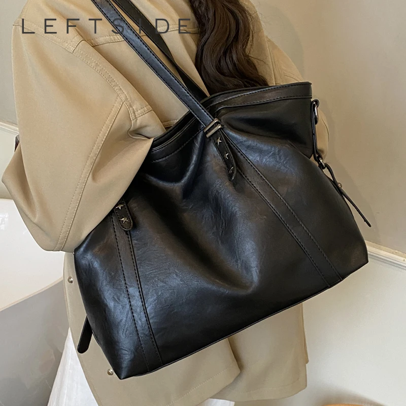 

LEFTSIDE Women Big PU Leather Shoulder Bag 2025 Winter Retro Soft Tote Bag Luxury Designer Trend Female Brand Simple Handbags
