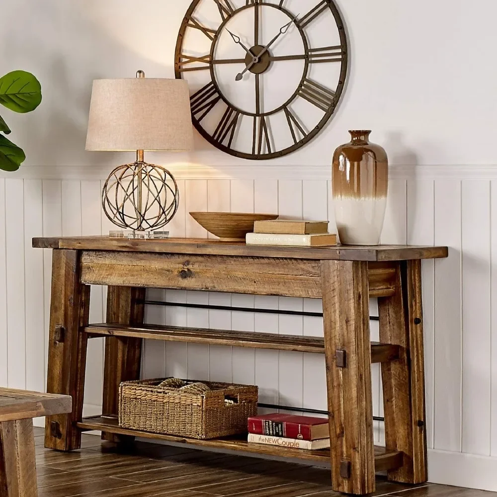 

54" L Industrial Wood Console Table With Two Shelves Corner Tables Living Room Furniture Home