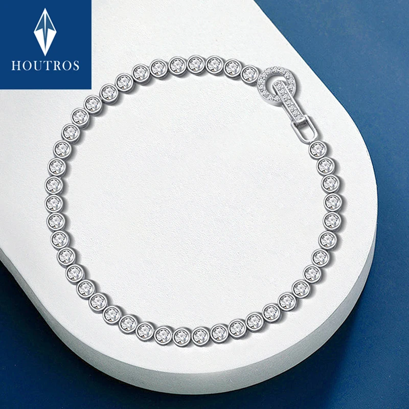 

Houtros 925 Sterling Silver 3mm Bubble Bracelet for Women Solid Round Zircon Gemstone Hand Chain Wedding Party Fine Jewelry