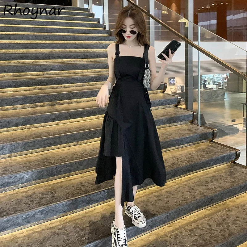 

Sleeveless Dress Women Asymmetric Cool Streetwear Square Collar A-line High Waist Chic Korean Style Ulzzang Leisure Summer Ins