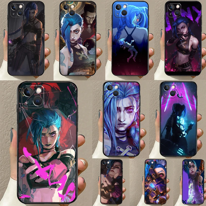 Arcane Jinx Anime Case Cover For iPhone 16 15 14 12 Pro Max 11 13 Pro Max X XR XS MAX Plus 12 Mini Coque