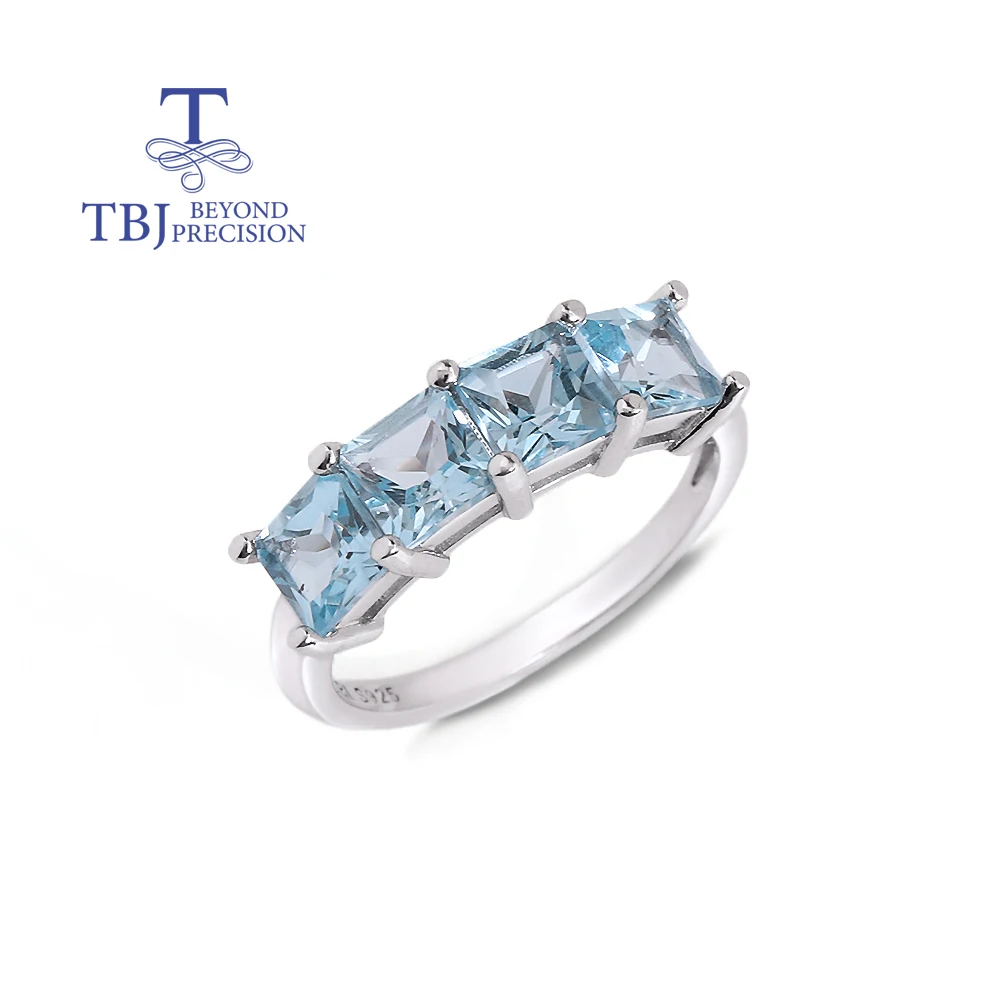 

Простое изысканное женское кольцо из стерлингового серебра 925 пробы, натуральный квадрат 5,0 мм, небесно-голубой топаз, изысканные украшения для подарка на годовщину фестиваля