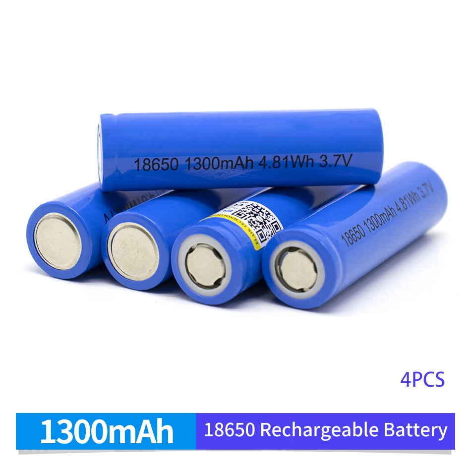 4PCS 18650 1300 mah power lithium battery 3.7 V strong light flashlight rechargeable battery