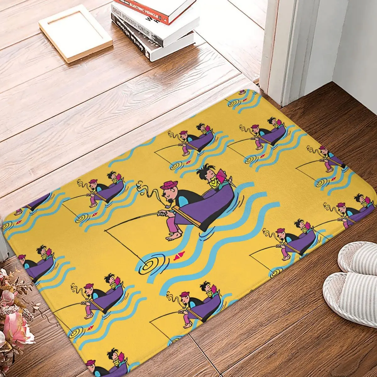 Vater Und Sohn Non-slip Doormat Fishing Lovely Erich Ohser Caricature Bath Bedroom Mat Prayer Carpet Indoor Modern Decor