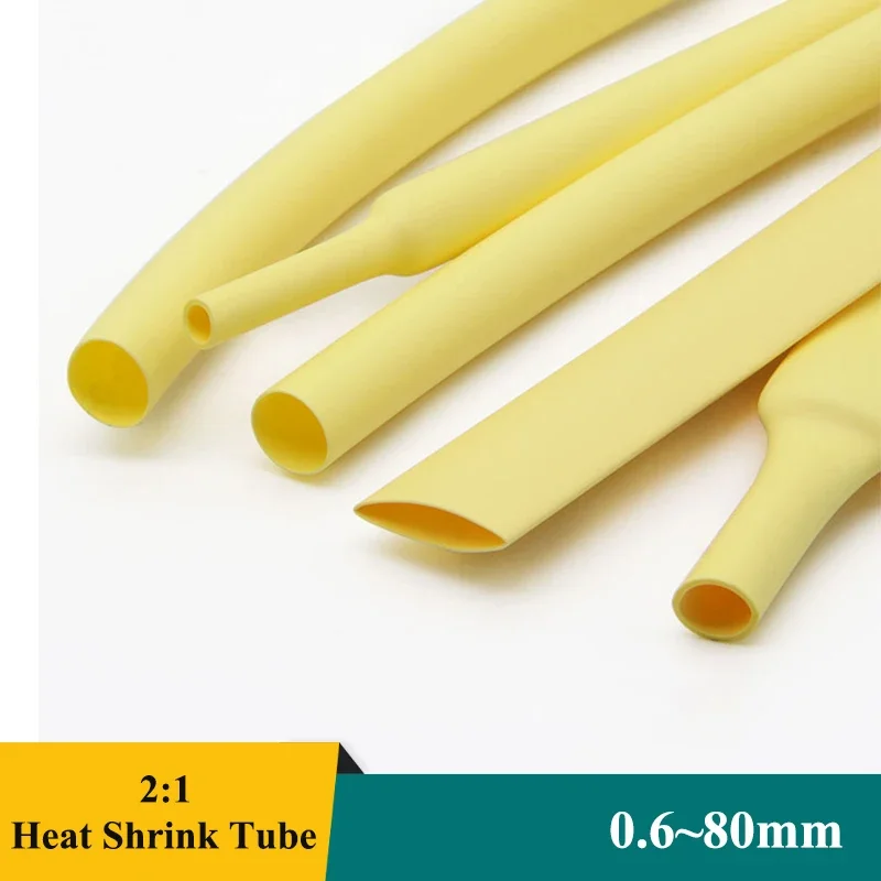 1/5/10M Yellow 2:1 Heat Shrink Tubing Dia. 0.6mm~80mm Wire Repair DIY Thermoretractile Tube Heat Shrinkable Wrap Sheath Case