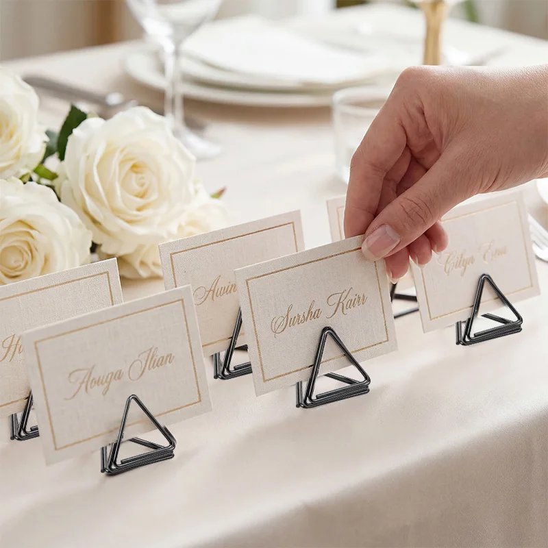 10pcs Triangular Upright Metal Card Holders, Table Number Stands for Hotel, Desktop Note Clips for Postcard & Wedding Photo