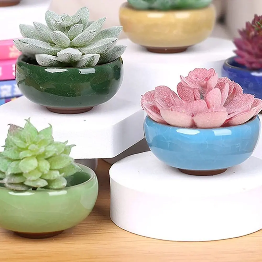 Breathable Ice-Crack Glaze Ceramic Flowerpots Cute Thickened Succulent Flowerpot Mini Perforated Plants Planter Courtyard