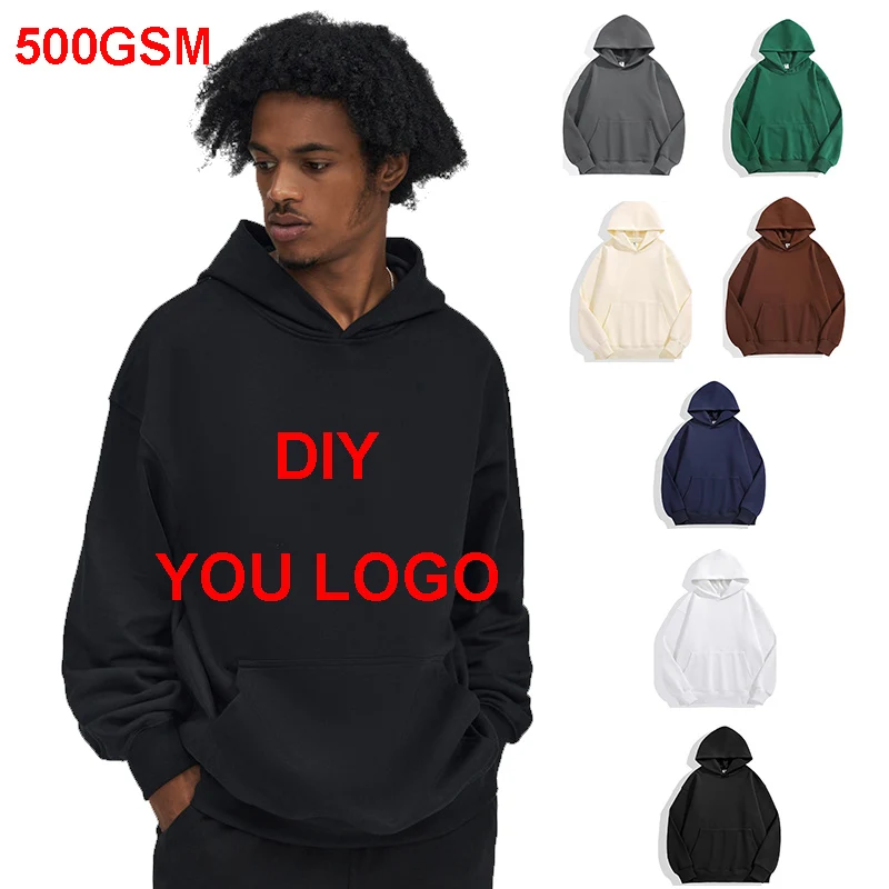 

500GSM Heavy Weight Fashion Men's Hoodies New Autumn Winter Casual Thick Cotton Men's Top Solid Color Hoodies Sweatshirt Male