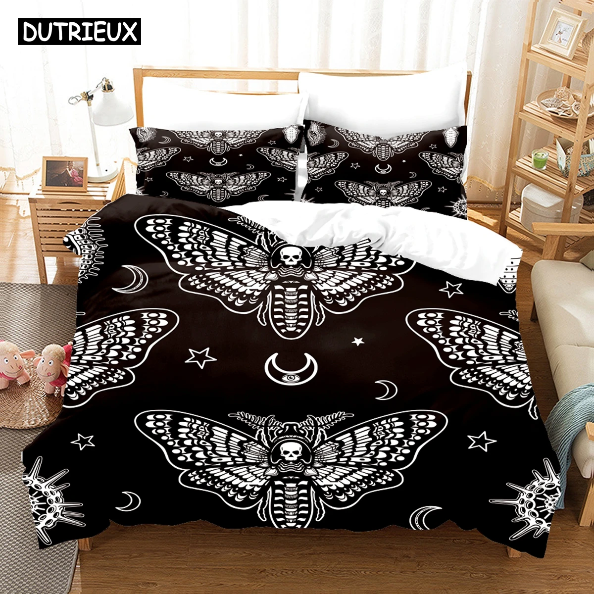 

3D The Skull Skeleton Moths Mandala Bedding Sets Duvet Cover Set With Pillowcase Twin Full Queen King Bedclothes Bed Linen