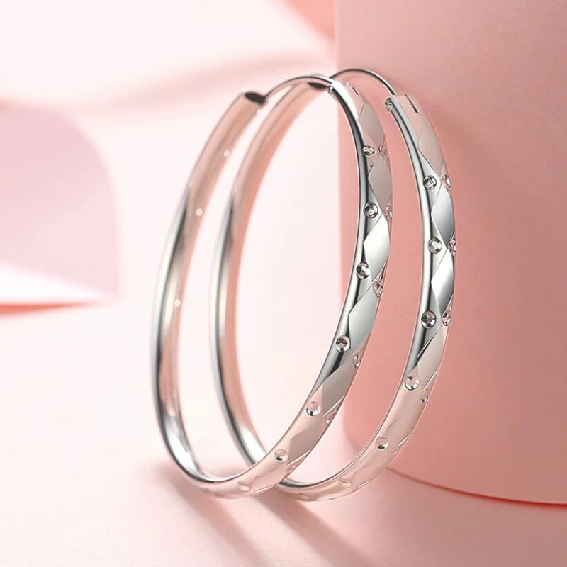 925 Sterling Silver 3/4/5/6CM Round Hoop Earrings For Women Fashion Party Luxury Jewelry Accessories Christmas Gift