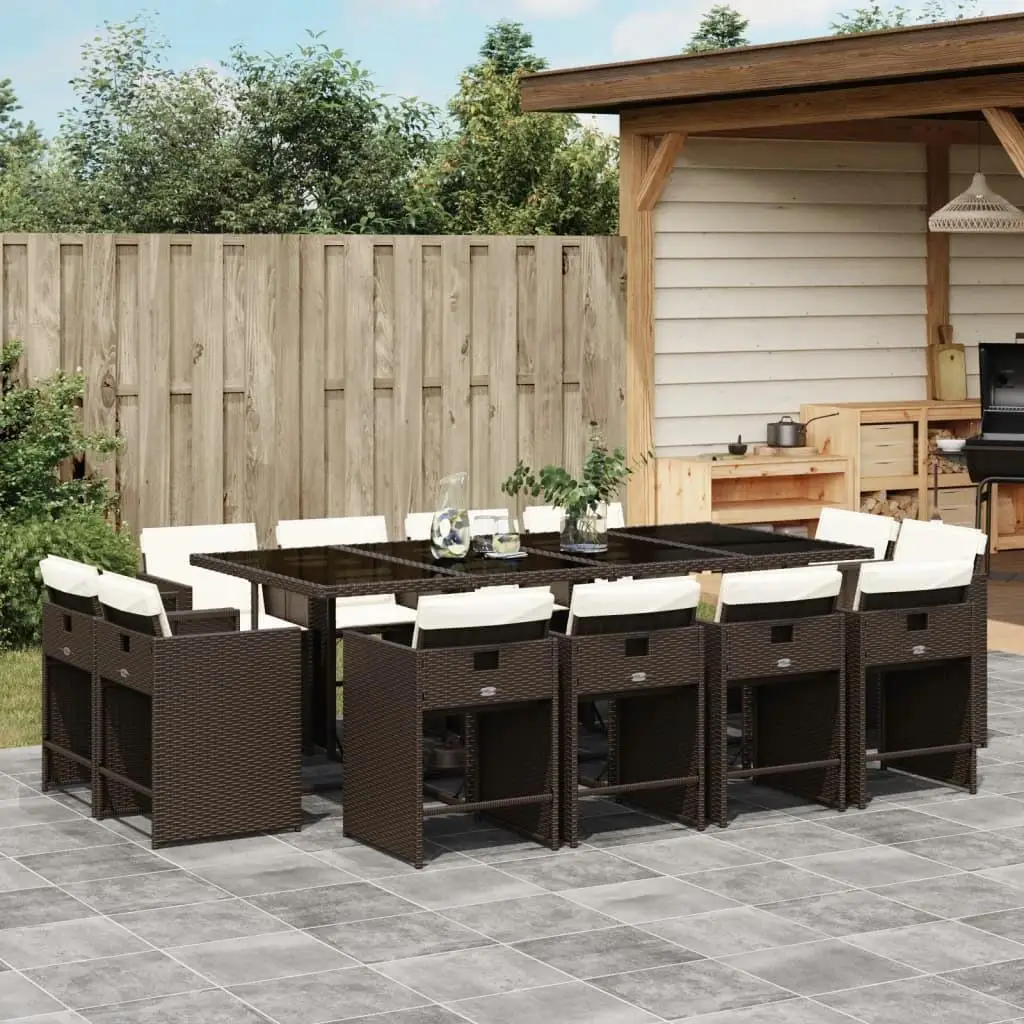 

Elegant Outdoor Patio Dining Set 12 Pieces Brown Cream White Furniture Modern Garden Table Chairs
