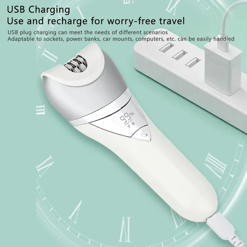 ماكينة حلاقة كهربائية للنساء 7 في 1 ماكينة حلاقة نسائية رطبة وجافة غير مؤلمة للذراع تحت الإبط والبيكيني والساقين ورؤوس قابلة للاستبدال وشحن USB