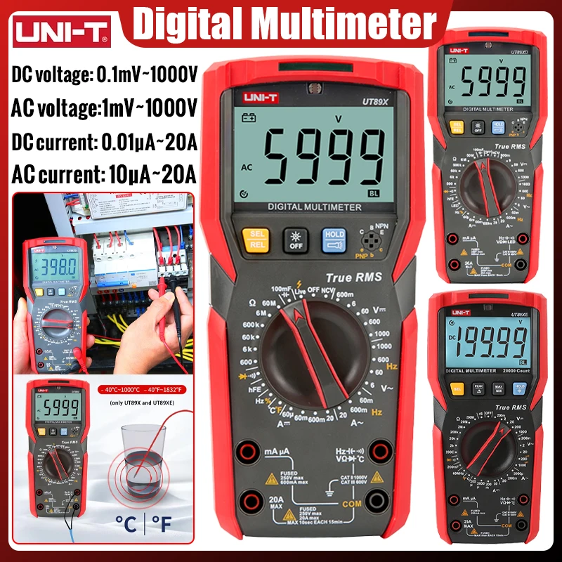 UNI-T UT89X UT89XD UT89XE Professional Digital Multimeter True RMS NCV 20A Current AC DC Voltmeter Capacitance Resistance Tester