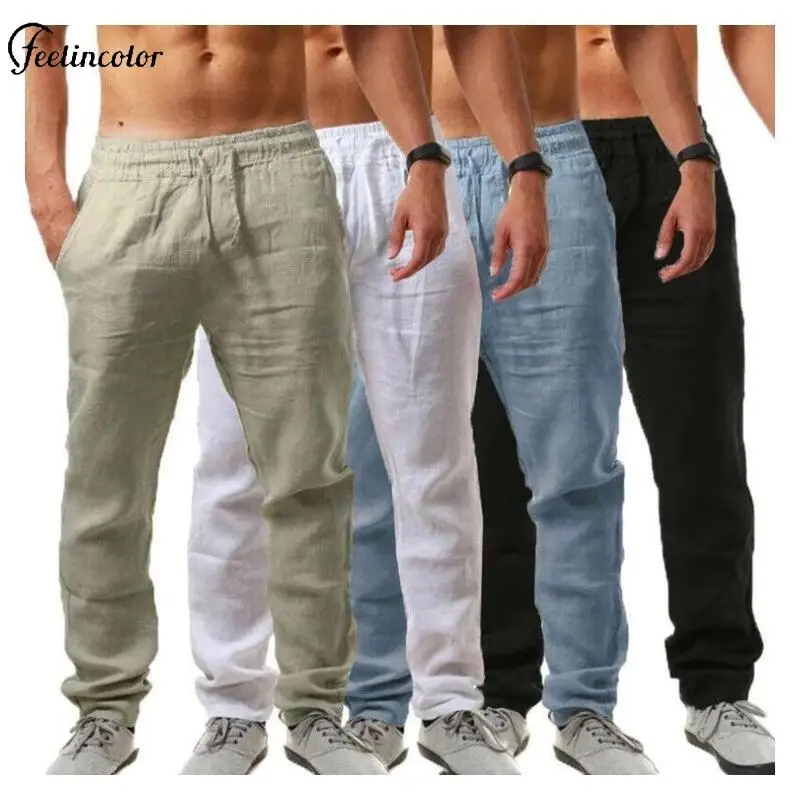 Fashion Men's Hip Hop Breathable Long Pants Drawstring Straight Casual Trousers Lightweight Sports Bottoms Summer Male Clothing