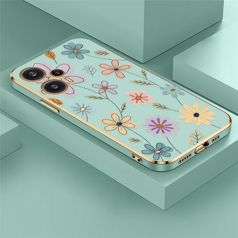 

Phone Case For Xiaomi Poco F8 Ultra Luxury Plating Silicone Cover For Poco F6 Pro F5 F3 C40 C31 Flower Painting Soft Fundas