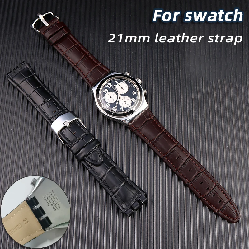 High Quality Black Brown 21mm Genuine Leather WatchBand For Swatch YVS400 YVS451 YVB404 cowhide Belt  strap men's accessories