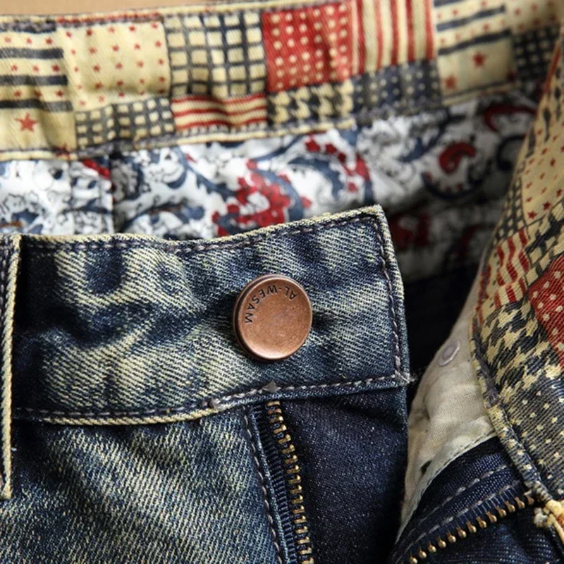 ممزق جينز قصير الرجال خمر الدنيم السراويل ثقب مستقيم التصحيح منقوشة الهيب هوب موضة الركبة طول السراويل الشارع الشهير