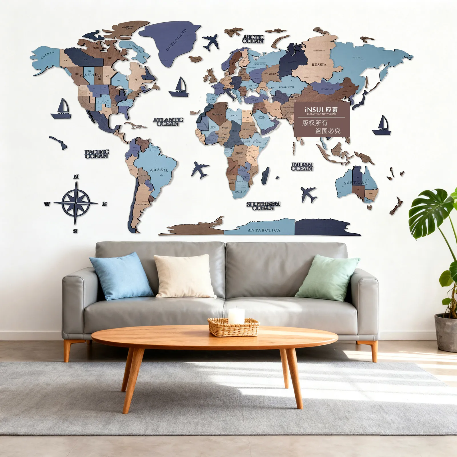 Ocean blue map Nordic Mediterranean wind