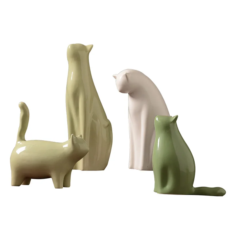 Nordic Modern Simple Style Ceramic Resin Cat Decoration for Interior Living Room and Office Carton Decorations