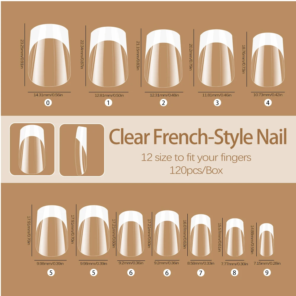 เล็บปลอมสีขาวแบบฝรั่งเศส 120 ชิ้น เล็บเจลใสแบบมินิมอล เล็บปลอมแบบกดติด ปิดเต็มเล็บ เล็บปลอมต่อเล็บ