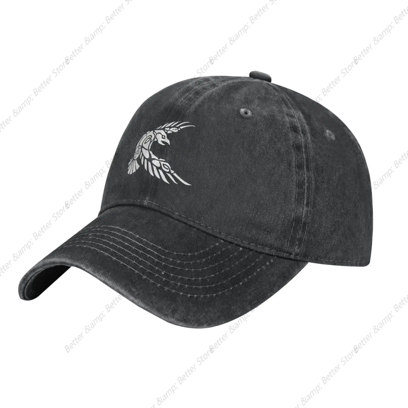 Sombrero de béisbol desgastado lavado ajustable, gorra de camionero, Vikingo, Lobo nórdico, Cuervo, Runa, papá, negro