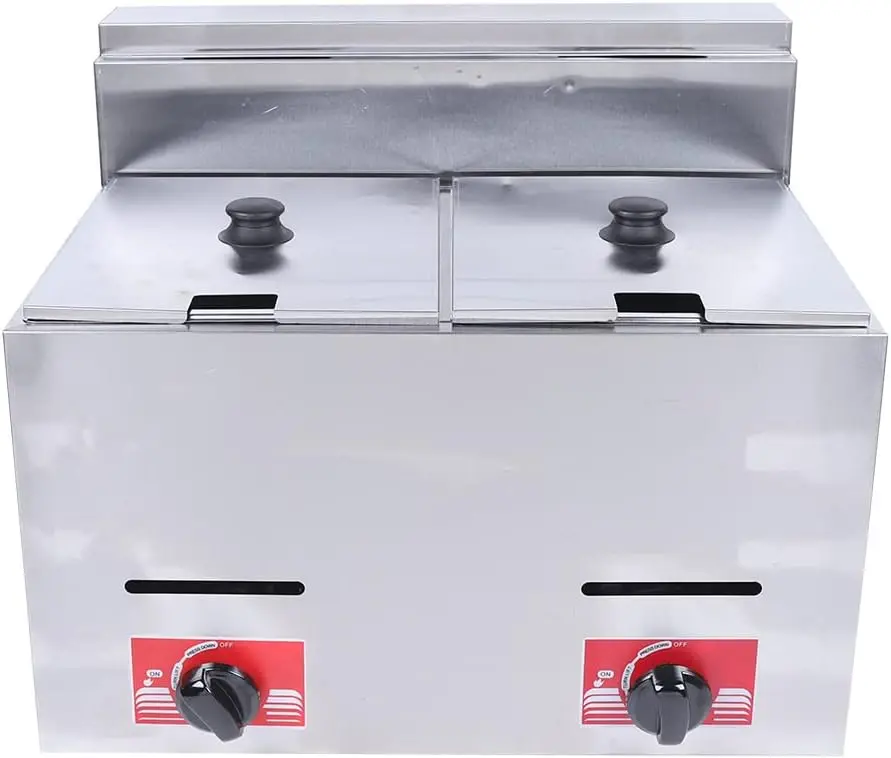 Commercial Propane Fryer Table Top 12 Litre Gas Fryer Usa, Portable 430 Stainless Steel Double Cylinder Gas Fryer With 2 Lpg