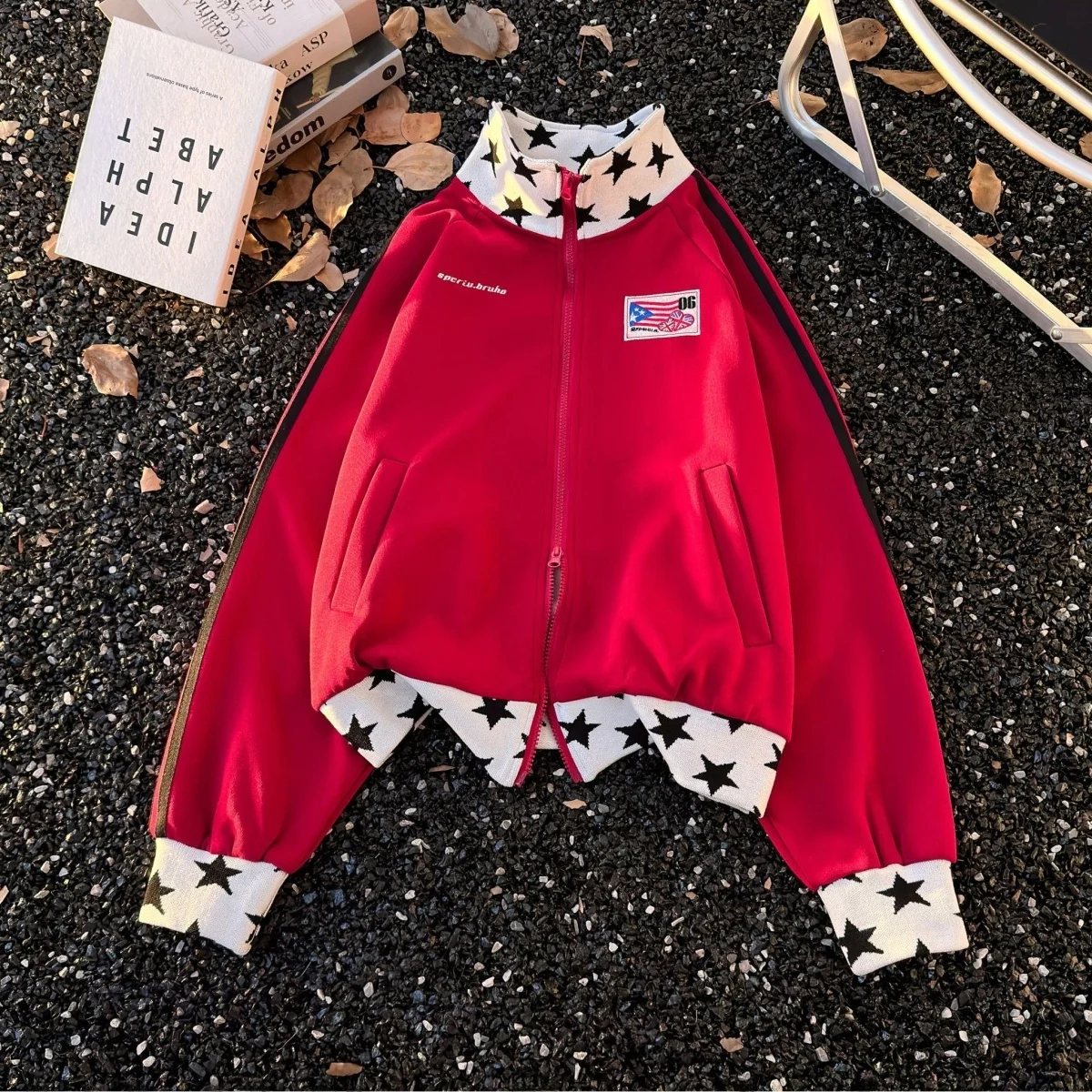 

American High Street Open Cardigan Long Sleeve Sweatshirt Men's Spring Autumn Color Block Design Loose Casual Versatile Jacket